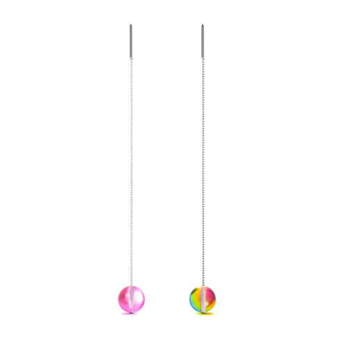 Boucles d'oreilles pendantes en chaîne de verre Galaxy en argent sterling 925 Cherry Borealis